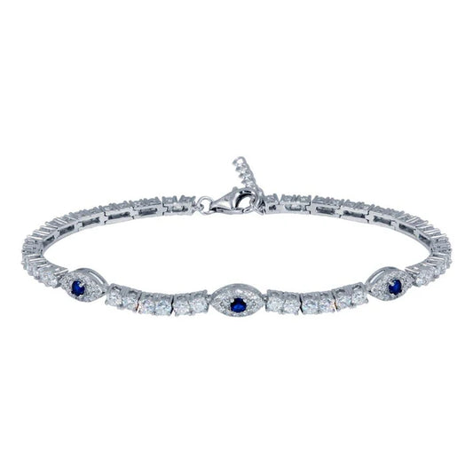 925 Sterling Silver Rhodium Plated 5mm Evil Eye Link CZ Tennis Bracelet
