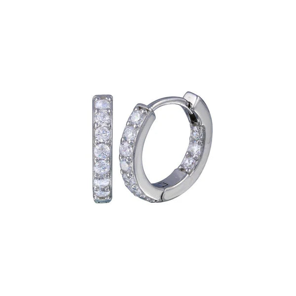 925 Sterling Silver Rhodium Plated CZ huggie hoop Earrings