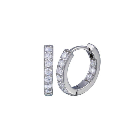 925 Sterling Silver Rhodium Plated CZ huggie hoop Earrings