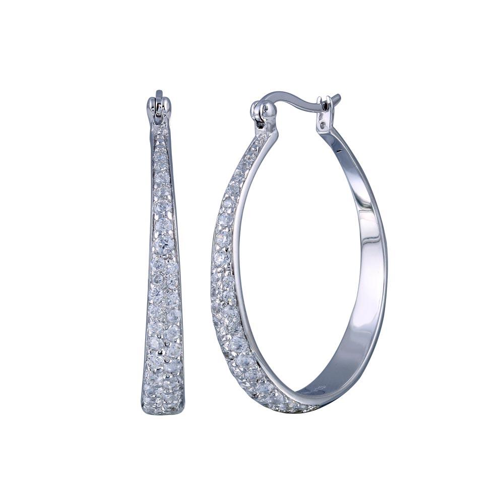 925 Silver Rhodium Plated Round CZ Hoop Earrings