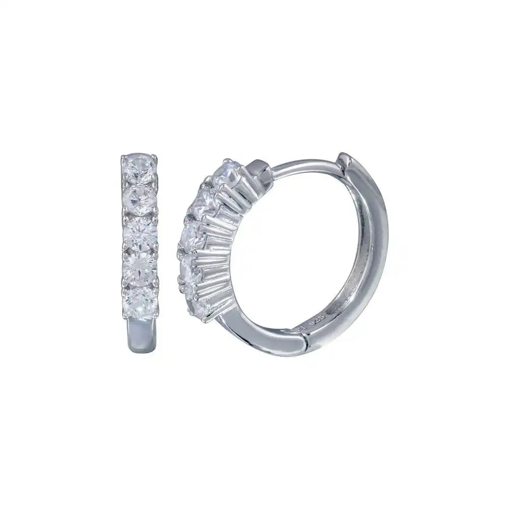 925 Sterling Silver Rhodium Plated CZ huggie hoop Earrings