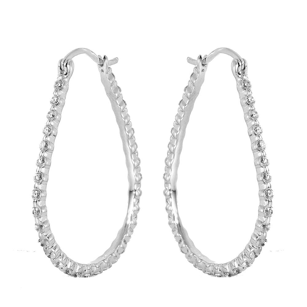 925 Silver Rhodium Plated Open Drop Hoop Earrings