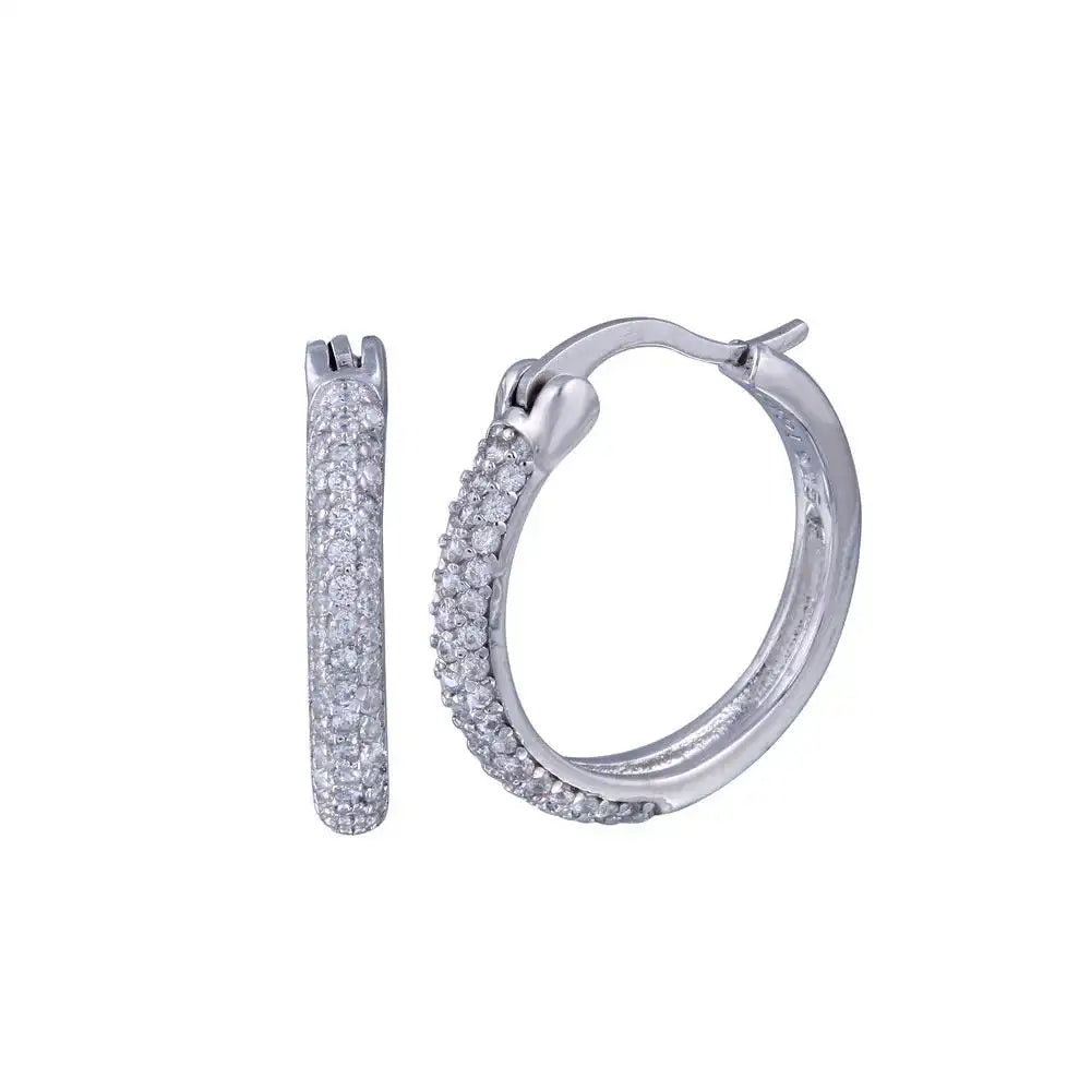 925 Sterling Silver Rhodium Plated Round CZ Hoop Earrings