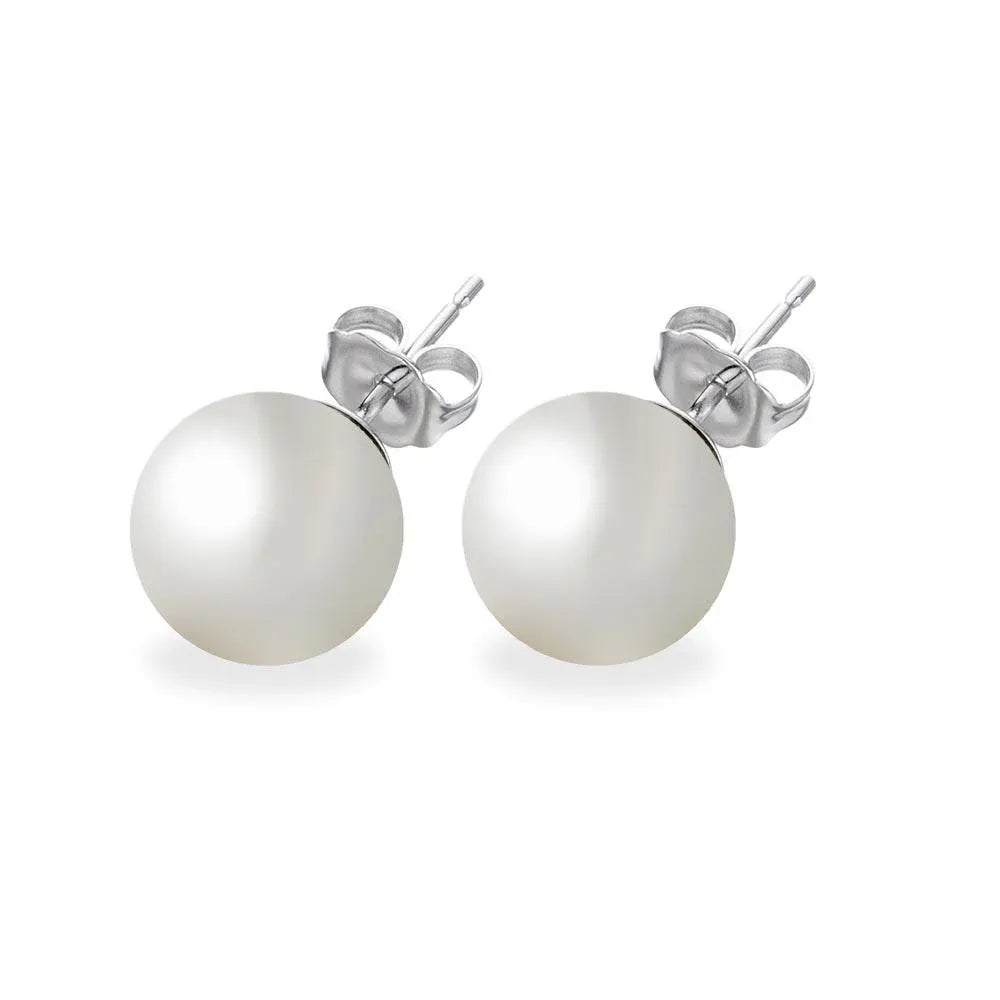 925 Sterling Silver Rhodium Plated White Pearl CZ Stud Earrings