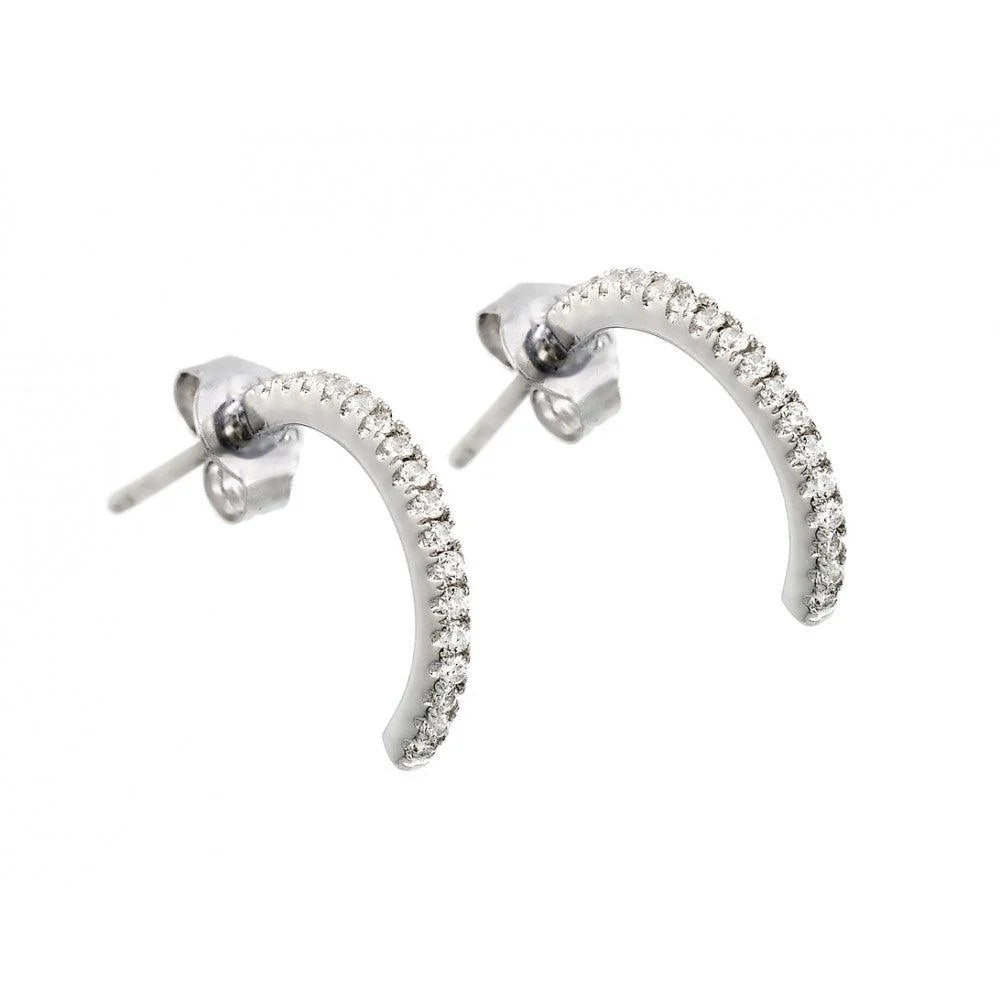 925 Silver Rhodium Plated Crescent Clear CZ Dangling Stud Earrings