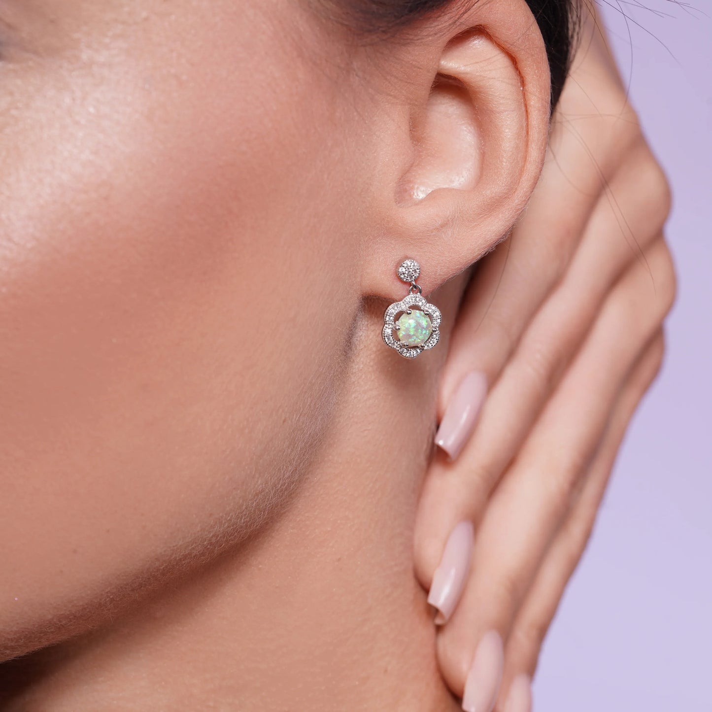 925 Sterling Silver Rhodium Plated Round Flower CZ Pearl Dangling Stud Earrings