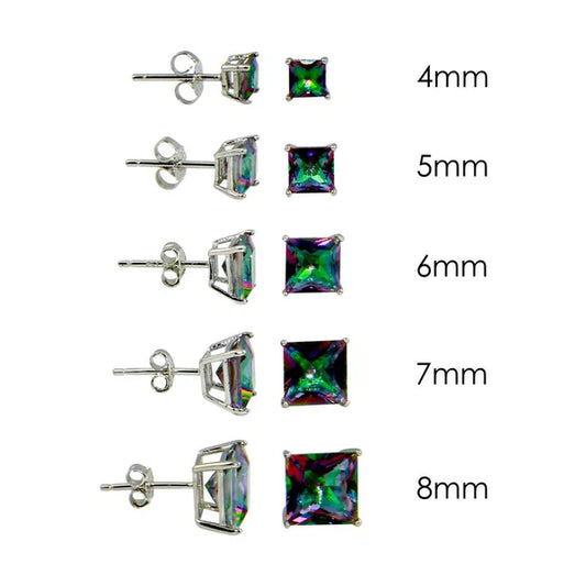 925 Sterling Silver Rhodium Plated Square Basket ABD CZ Stud Earring
