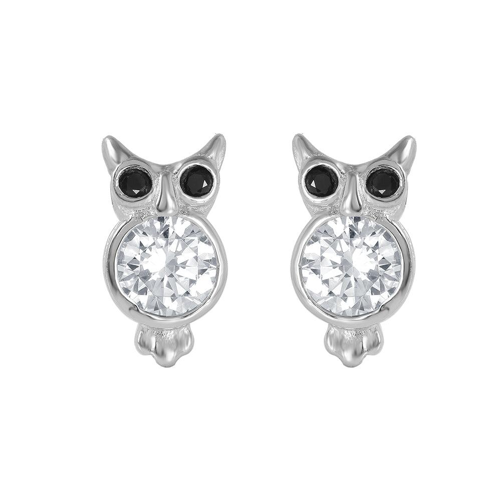 925 Silver Rhodium Plated Owl Earrings
