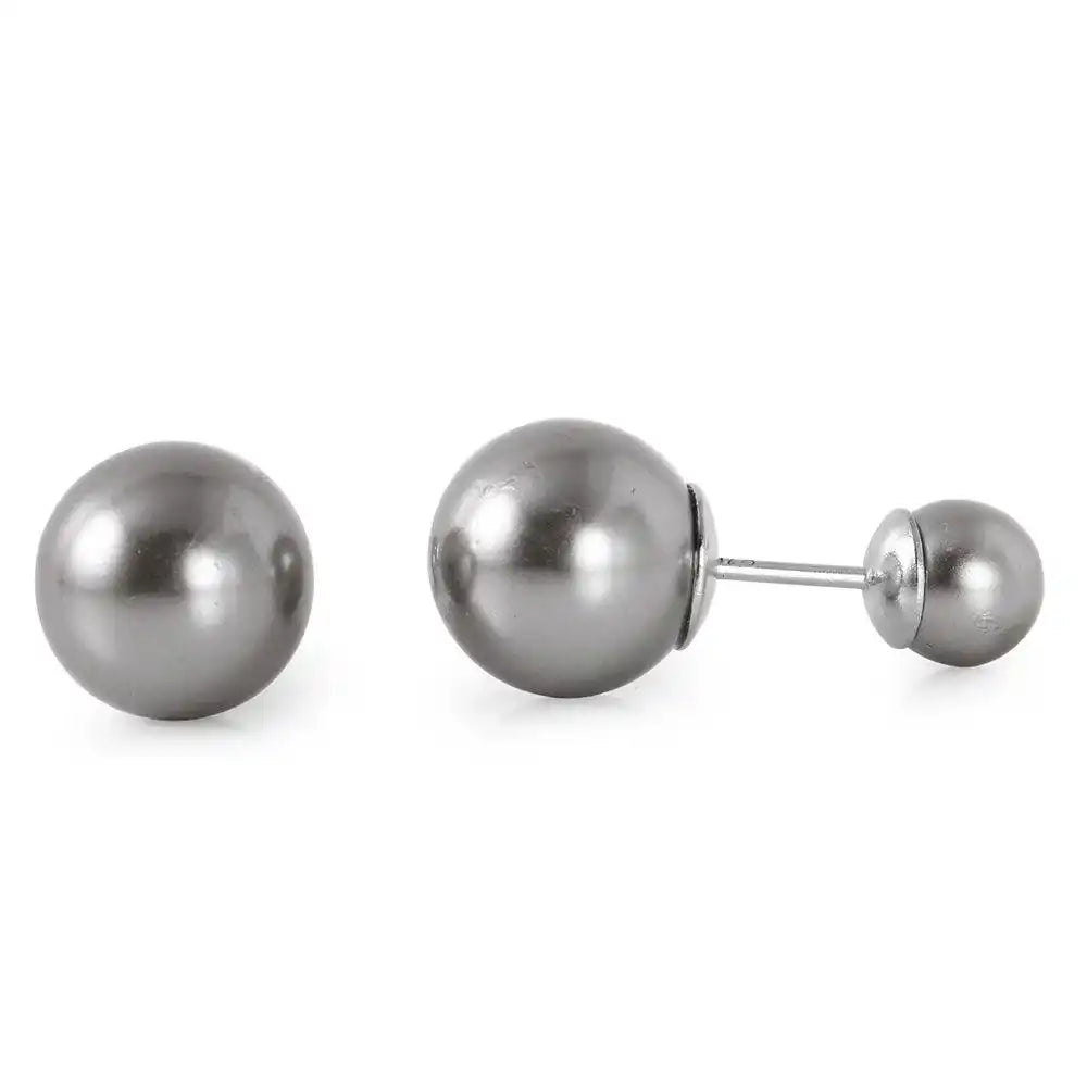 925 Sterling Silver Rhodium Plated Gray Pearl Front and Back Earrings
