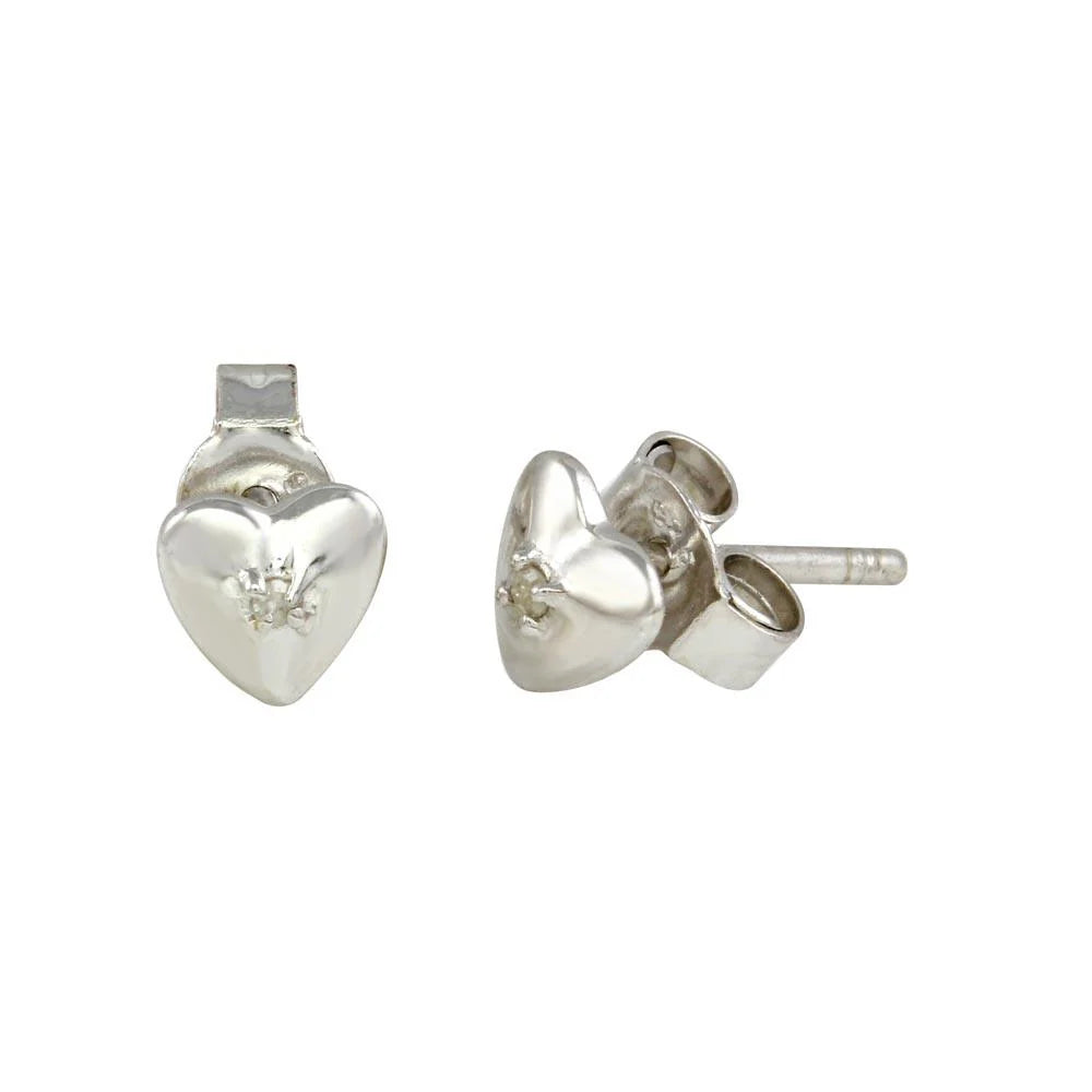 925 Sterling Silver Rhodium Plated Heart Stud Earrings