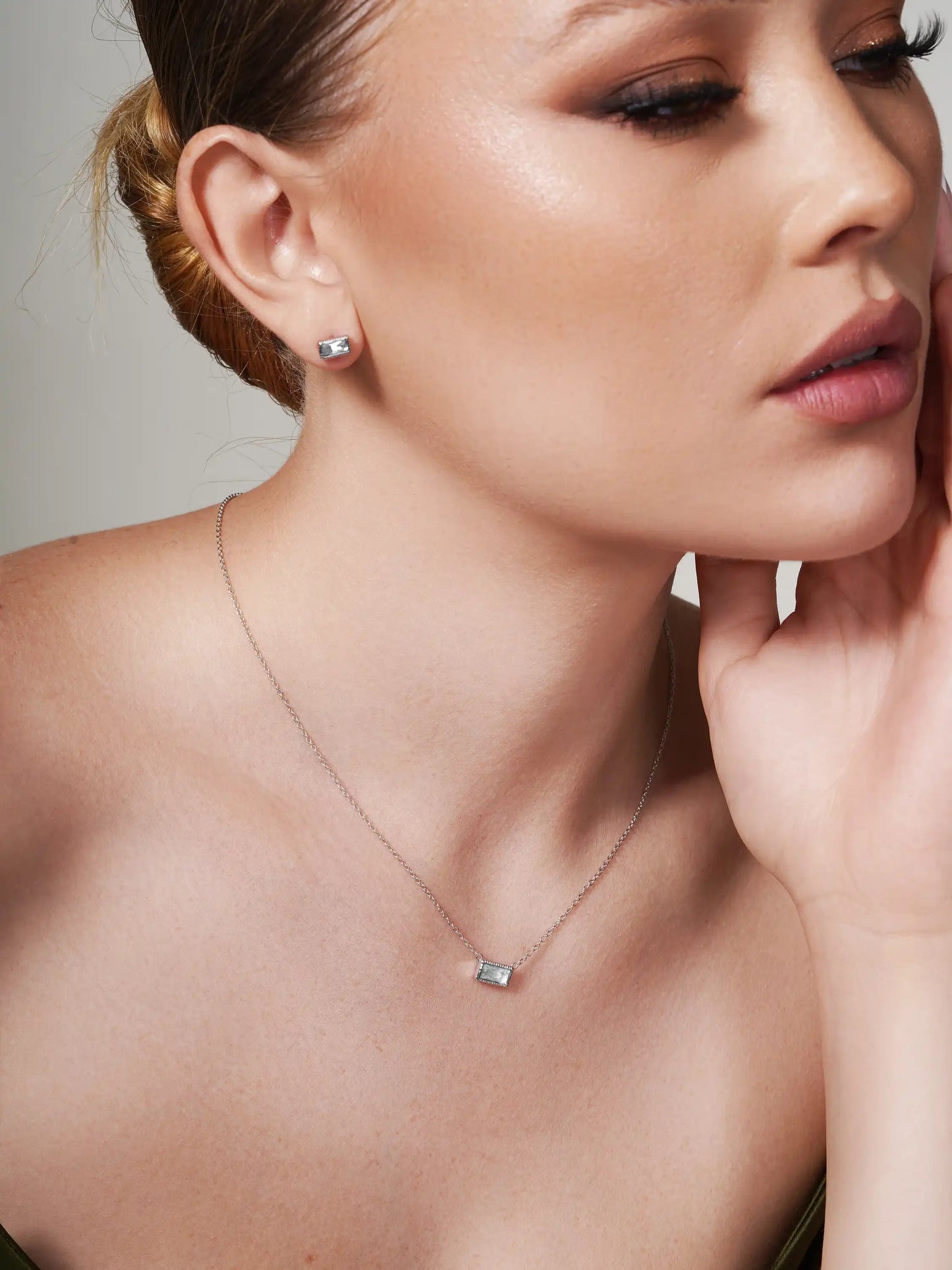 925 Sterling Silver Rectangle Clear CZ Stud Earrings