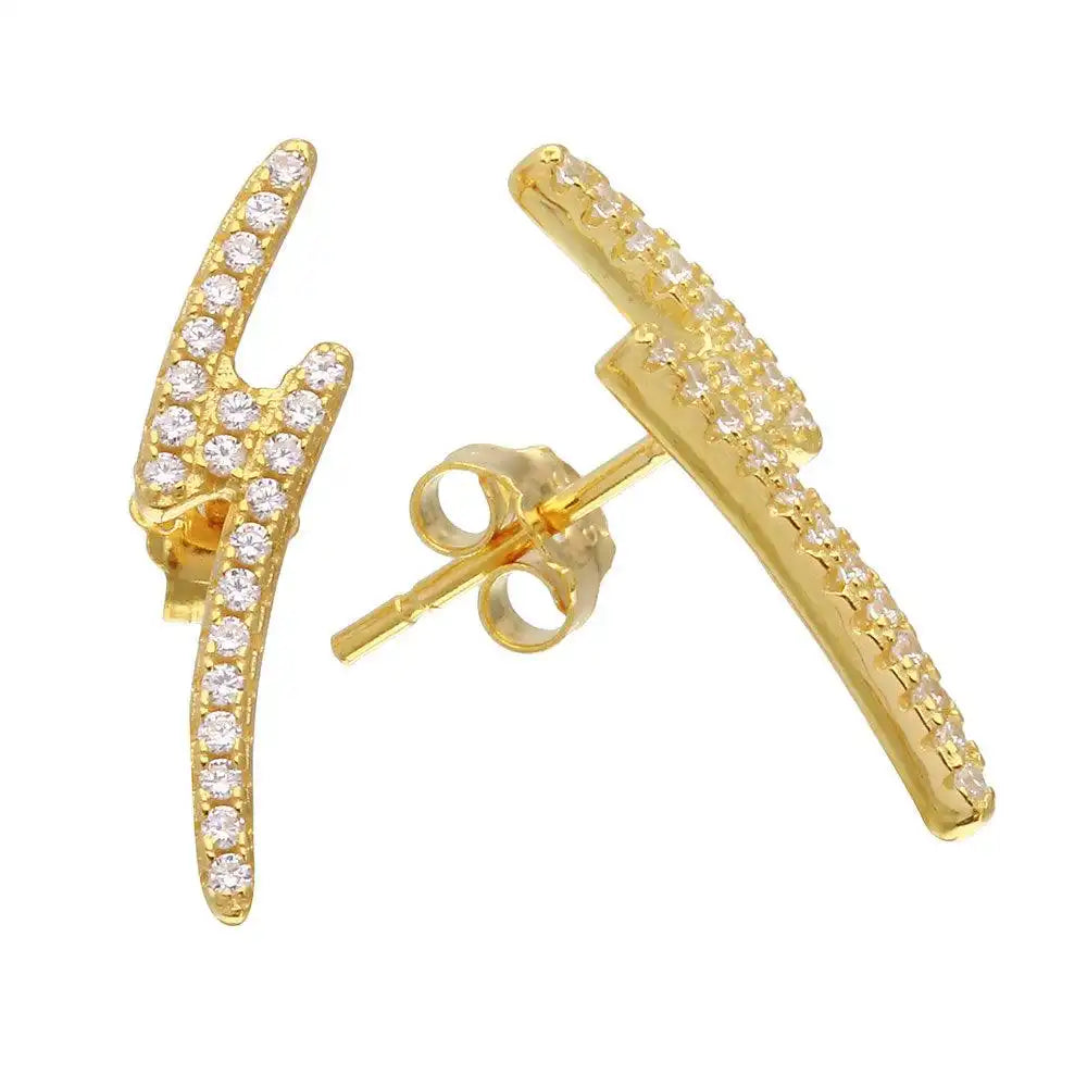 925 Sterling Silver Gold Plated Lightning CZ Earrings