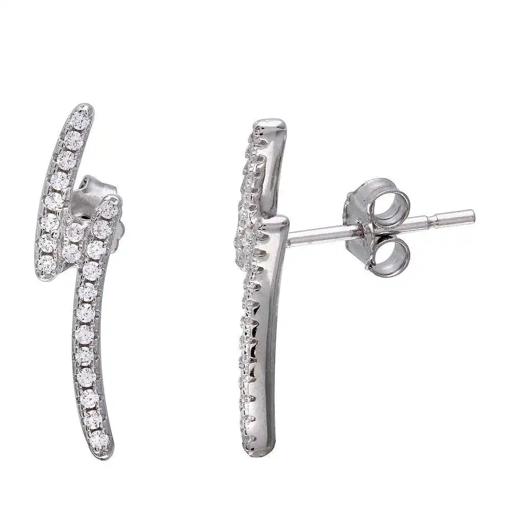 925 Sterling Silver Rhodium Plated Lightning CZ Earrings
