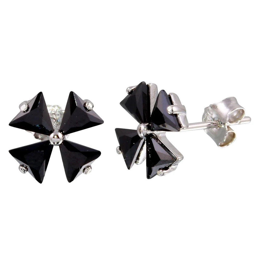 925 Sterling Silver Rhodium Plated Black X CZ Earrings