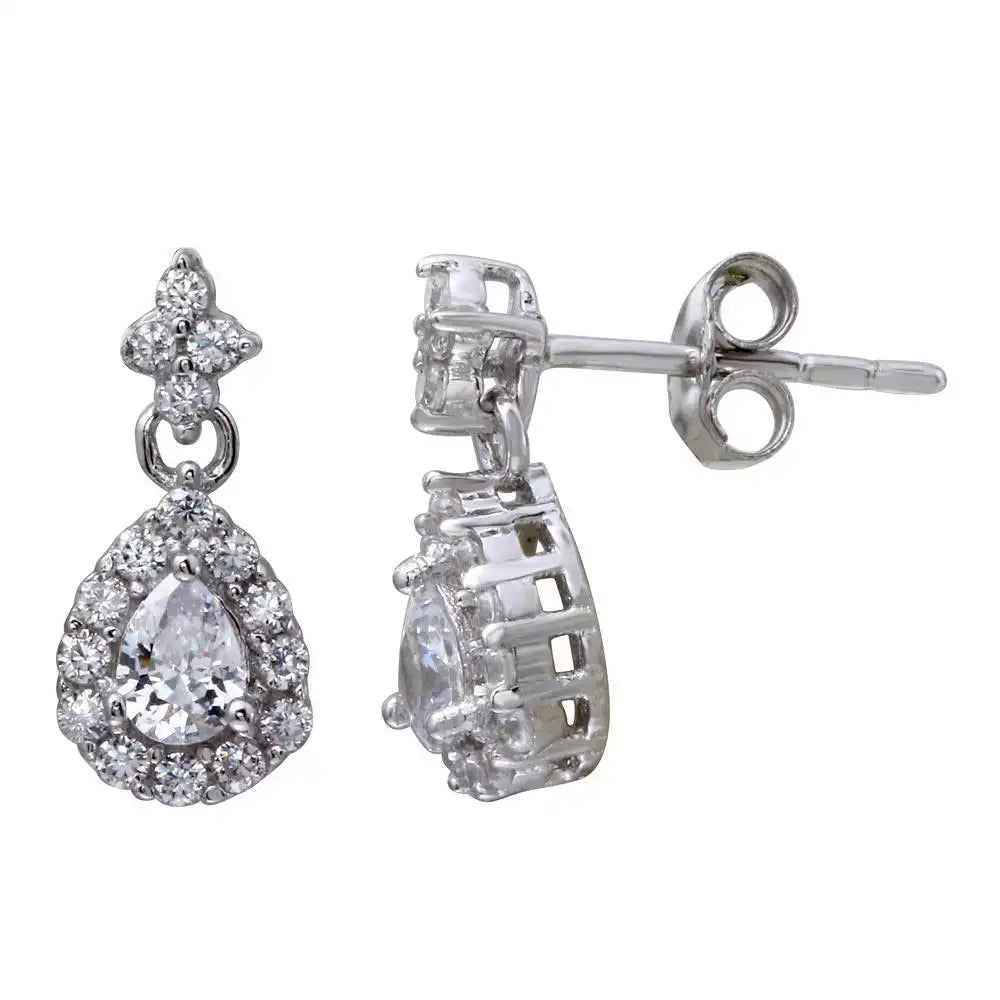 925 Sterling Silver Rhodium Plated Mini Teardrop Earrings with CZ