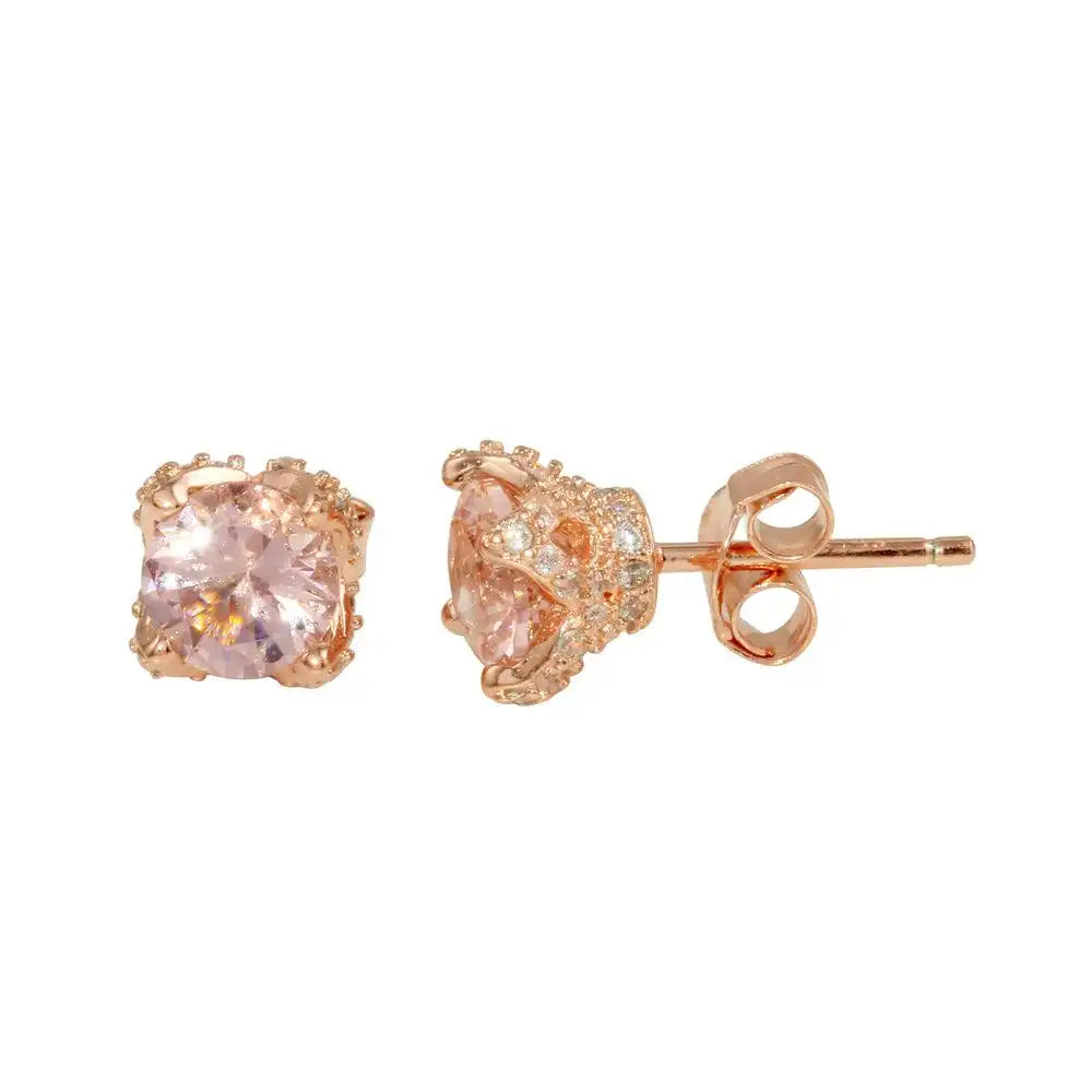 925 Sterling Silver Rose Gold Plated CZ Stud Earrings