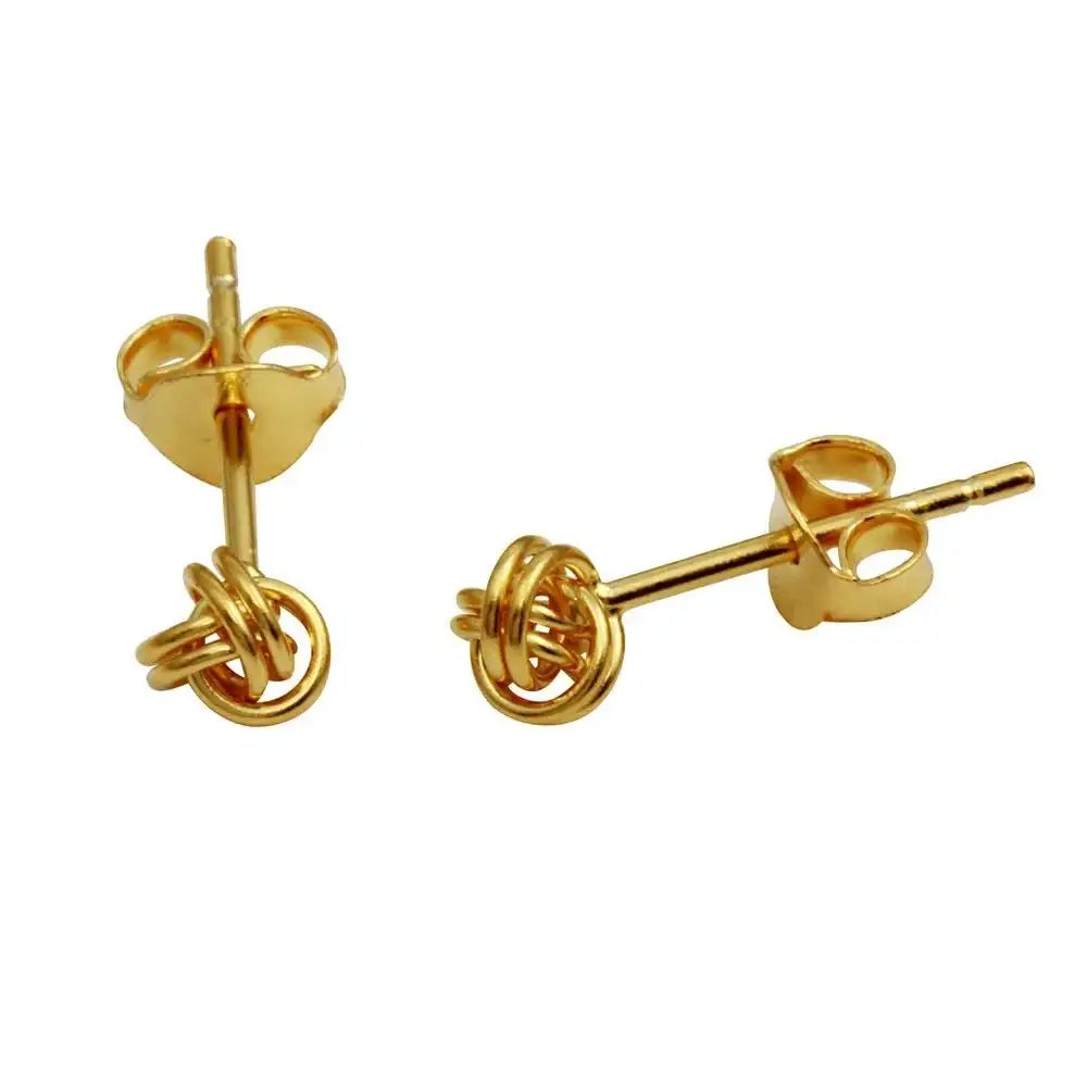 925 Sterling Silver Gold Plated Mini Knot Stud Earrings