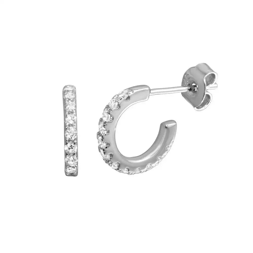 925 Sterling Silver Rhodium Plated huggie hoop Earrings with CZ