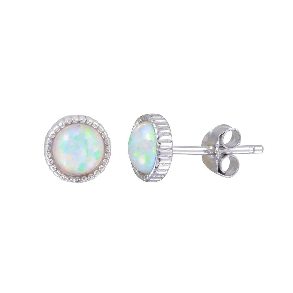 925 Sterling Silver Rhodium Plated Synthetic Opal Earrings