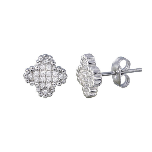 925 Sterling Silver Rhodium Plated Clover CZ Stud Earrings