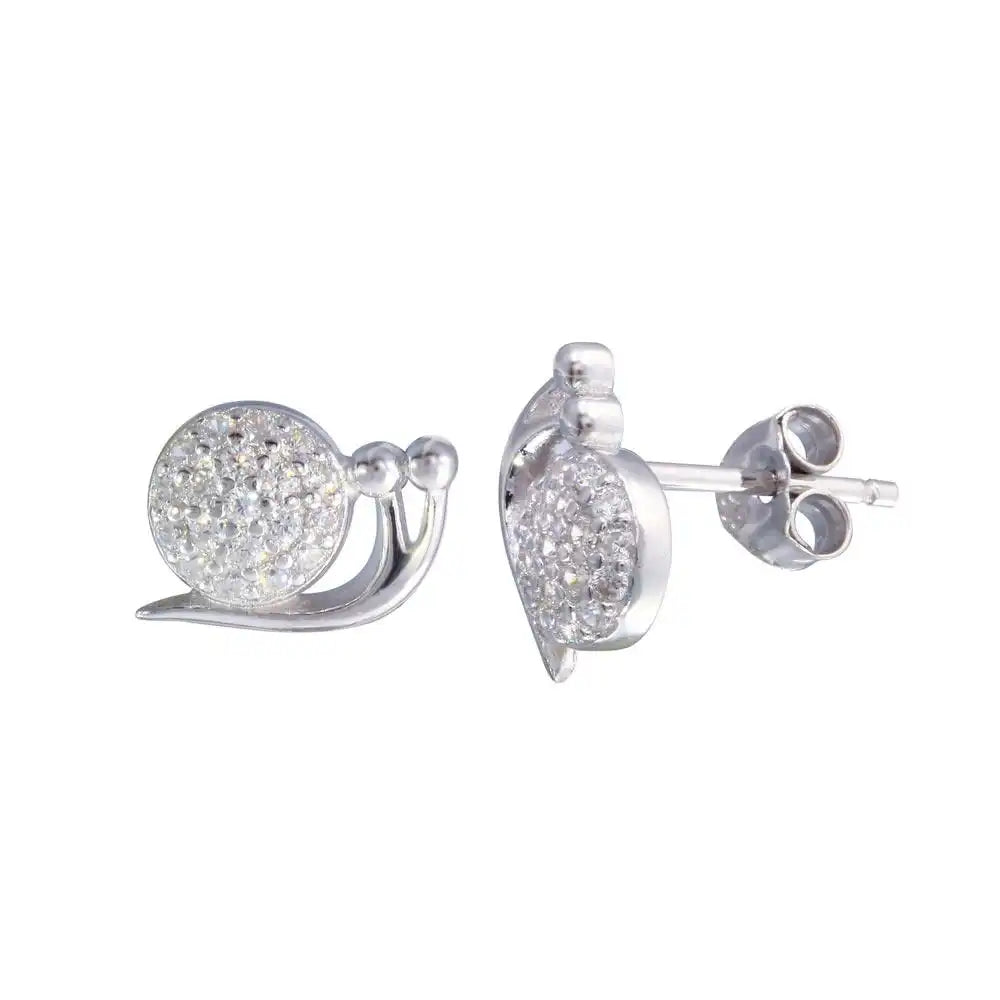 925 Sterling Silver Rhodium Plated Snail CZ Stud Earrings