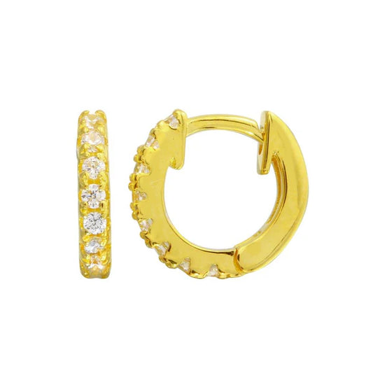 925 Sterling Silver Gold Plated CZ huggie hoop Earrings 9.3mm