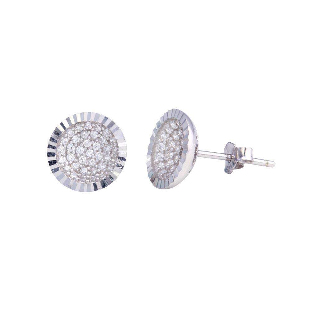925 Sterling Silver Rhodium Plated CZ Encrusted DC Bowl Shape Stud Earrings