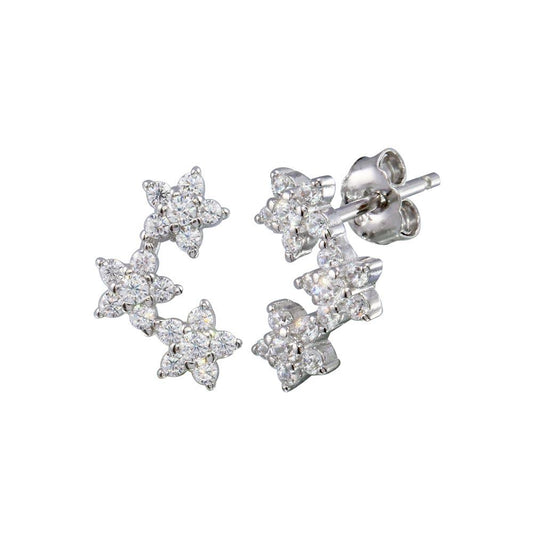 925 Sterling Silver Rhodium Plated 3 Flower CZ Stud Earring