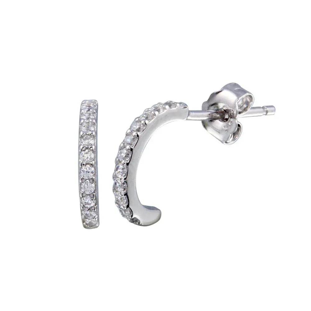 925 Sterling Silver Rhodium Plated Semi Hoop CZ Earring