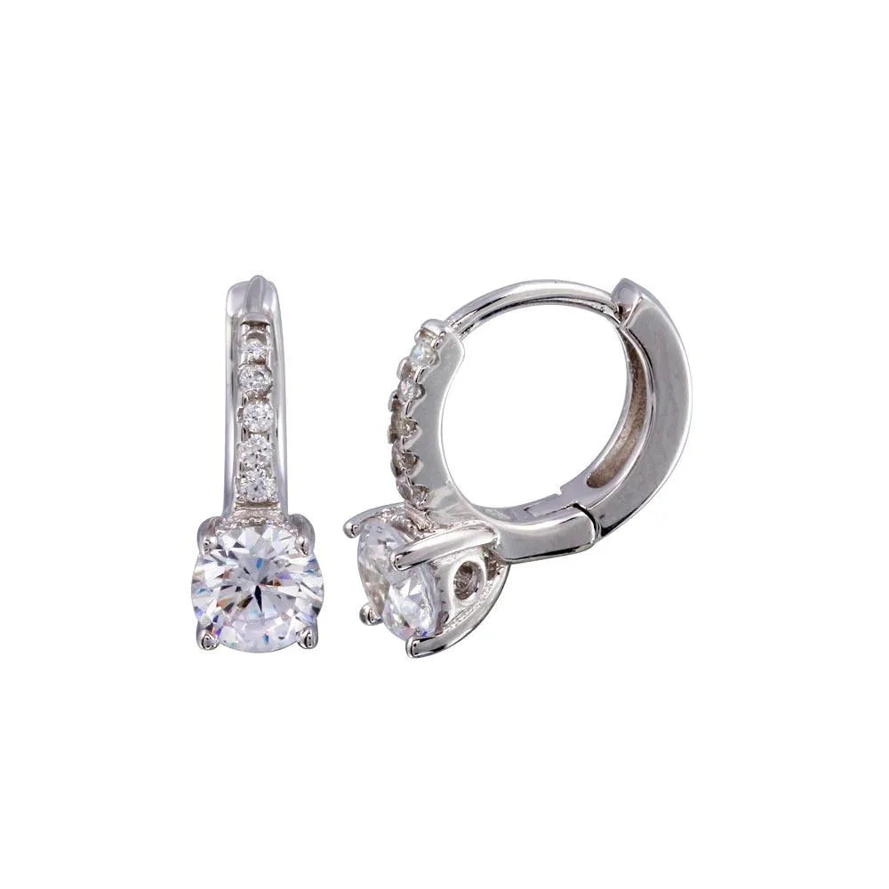 925 Sterling Silver Rhodium Plated Round CZ huggie hoop Earring 5mm