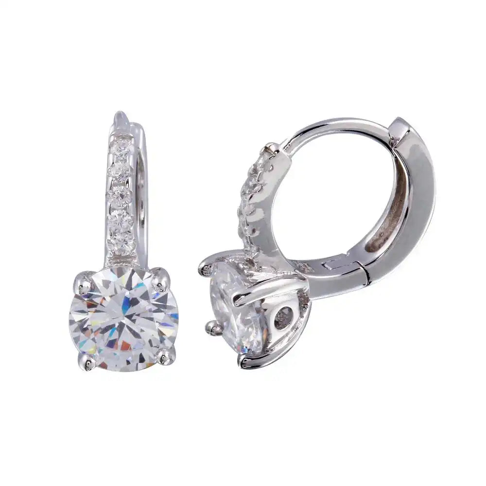 925 Sterling Silver Rhodium Plated Round CZ huggie hoop Earring 6mm