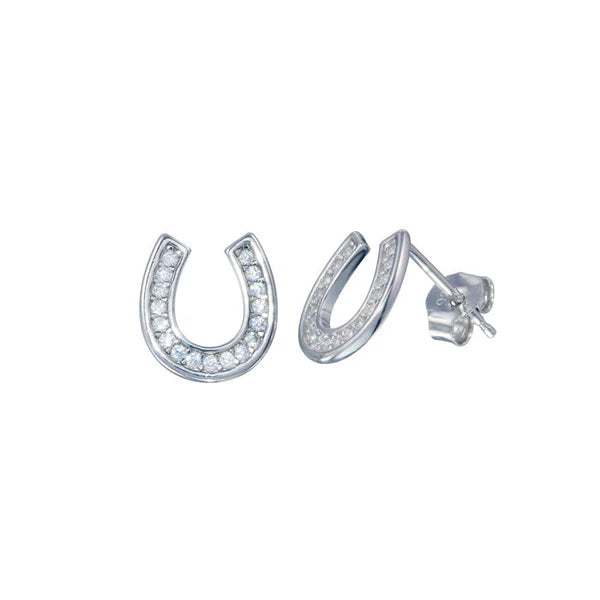 925 Sterling Silver Rhodium Plated Horse Shoe Stud Earring