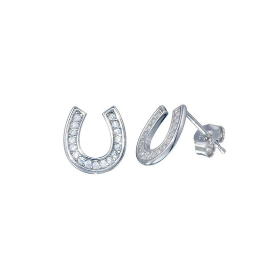 925 Sterling Silver Rhodium Plated Horse Shoe Stud Earring