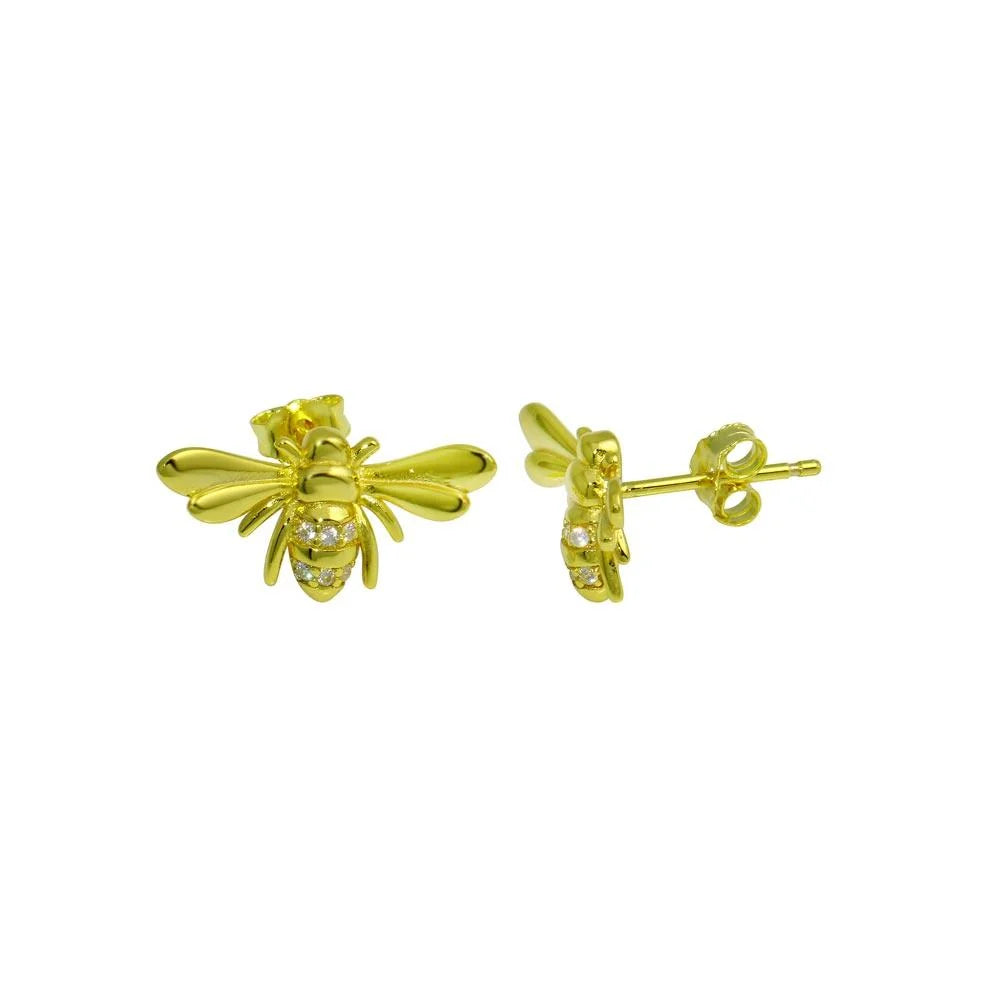 925 Sterling Silver Gold Plated Insect CZ Stud Earring