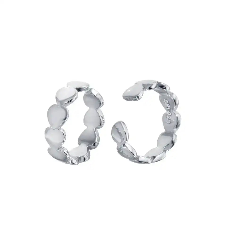 925 Sterling Silver Rhodium Plated Multi Heart Cuff Earring