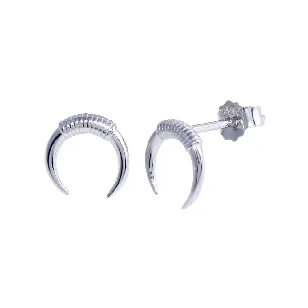 925 Sterling Silver Rhodium Plated Horn Stud Earring