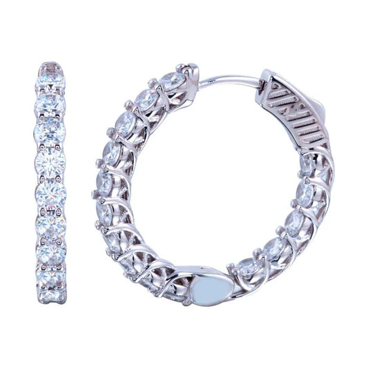925 Sterling Silver Rhodium Plated Inside Out CZ Hoop Vault Lock Earring 19mm