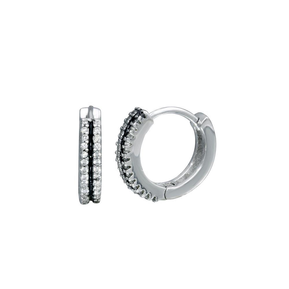 925 Sterling Silver Rhodium Plated Two Line CZ Huggy Earring