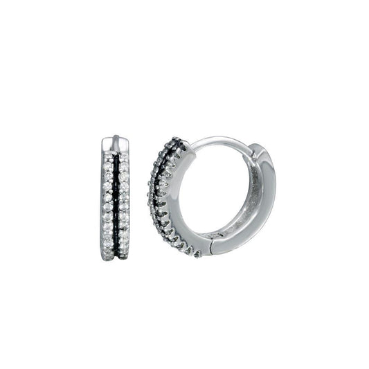925 Sterling Silver Rhodium Plated Two Line CZ Huggy Earring