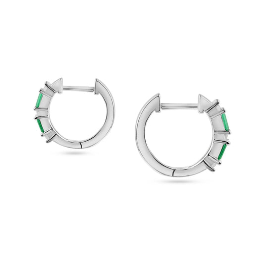 925 Sterling Silver Rhodium Plated  Green CZ Huggie Hoop Earring 13.2mm