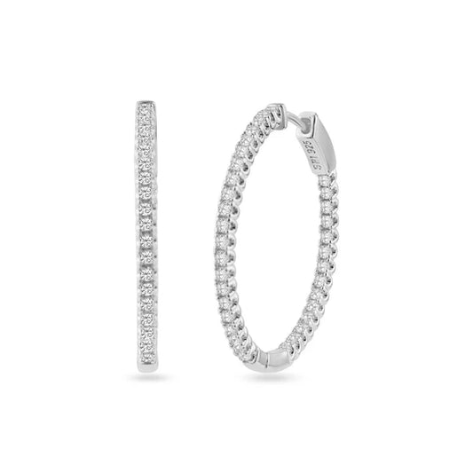 925 Sterling Silver Rhodium Plated Eternity Clear CZ Hoop Earring 30mm
