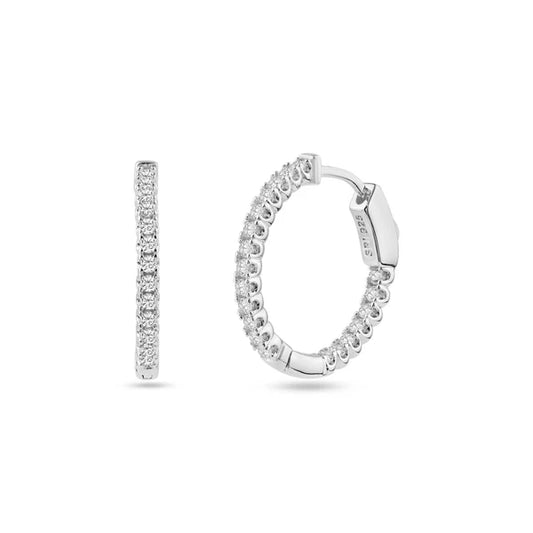 925 Sterling Silver Rhodium Plated Eternity Clear CZ Hoop Earring 20mm