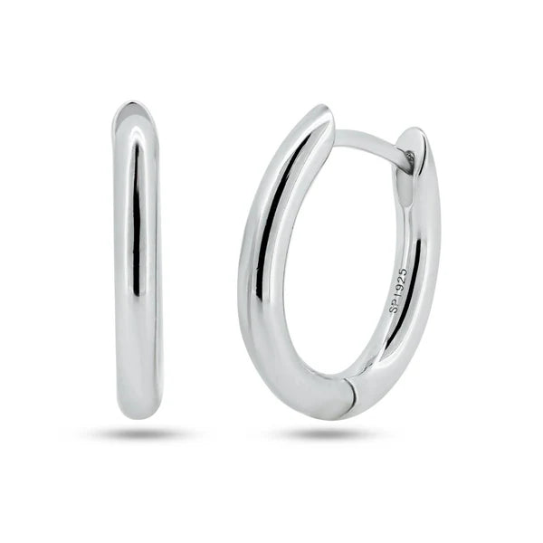 925 Sterling Silver Rhodium Plated Oval Hoop Earring