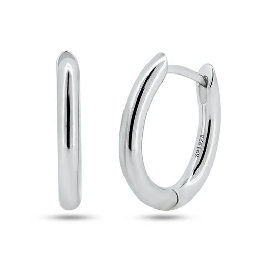 925 Sterling Silver Rhodium Plated Oval Hoop Earring