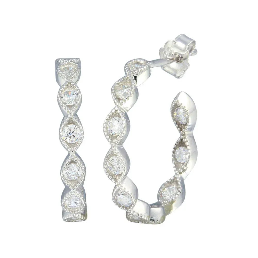 925 Sterling Silver Rhodium Plated CZ Semi Hoop Earrings