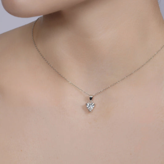 925 Sterling Silver Rhodium Plated CZ Solitaire Heart Pendant Necklace
