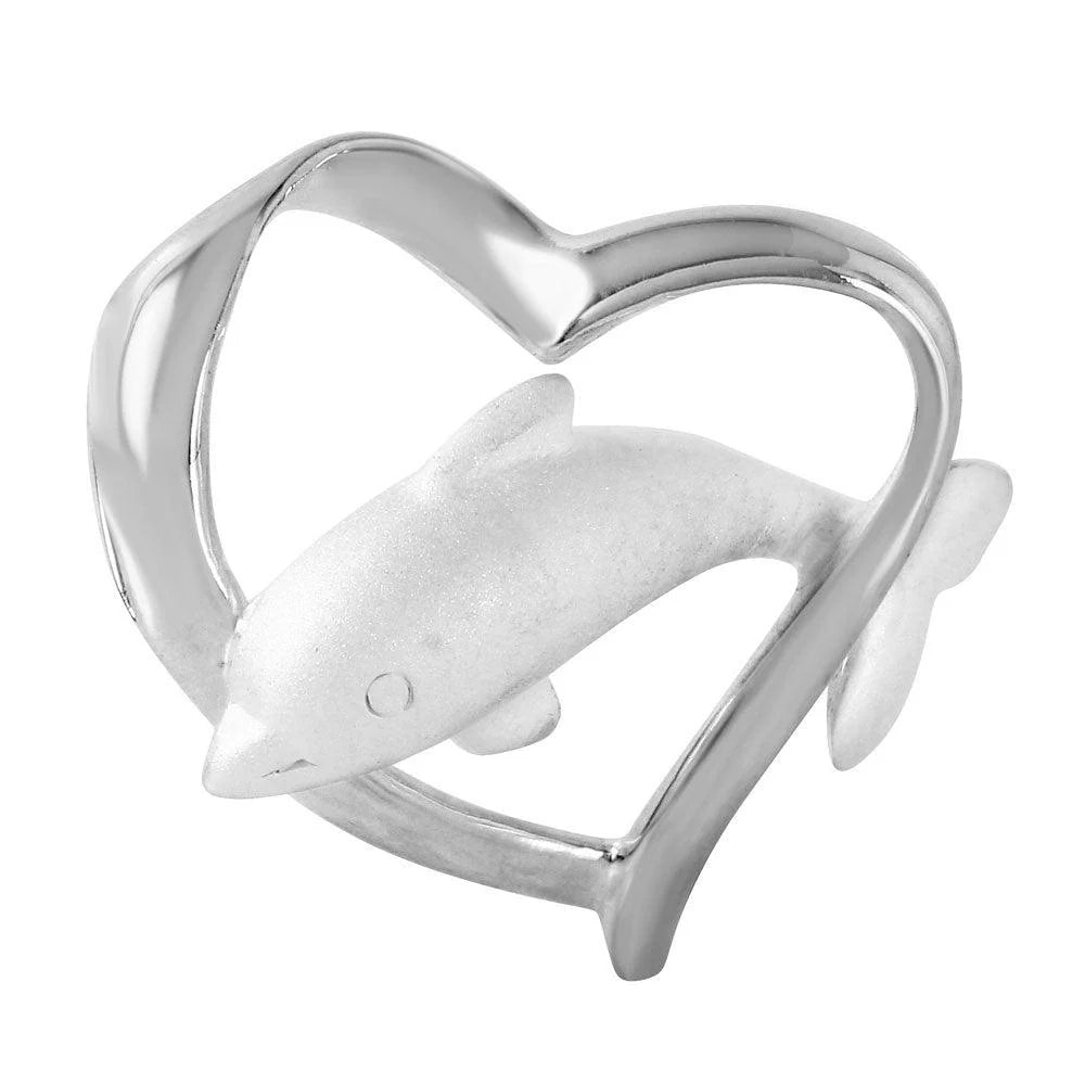 925 Silver Open Heart with White Dolphin Pendant