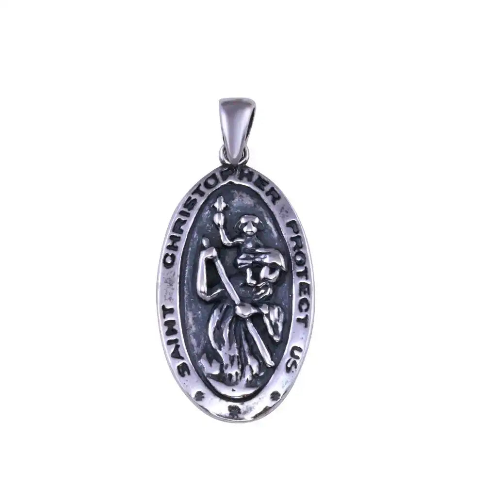 925 Sterling Silver Saint Christopher Oxidized Pendant