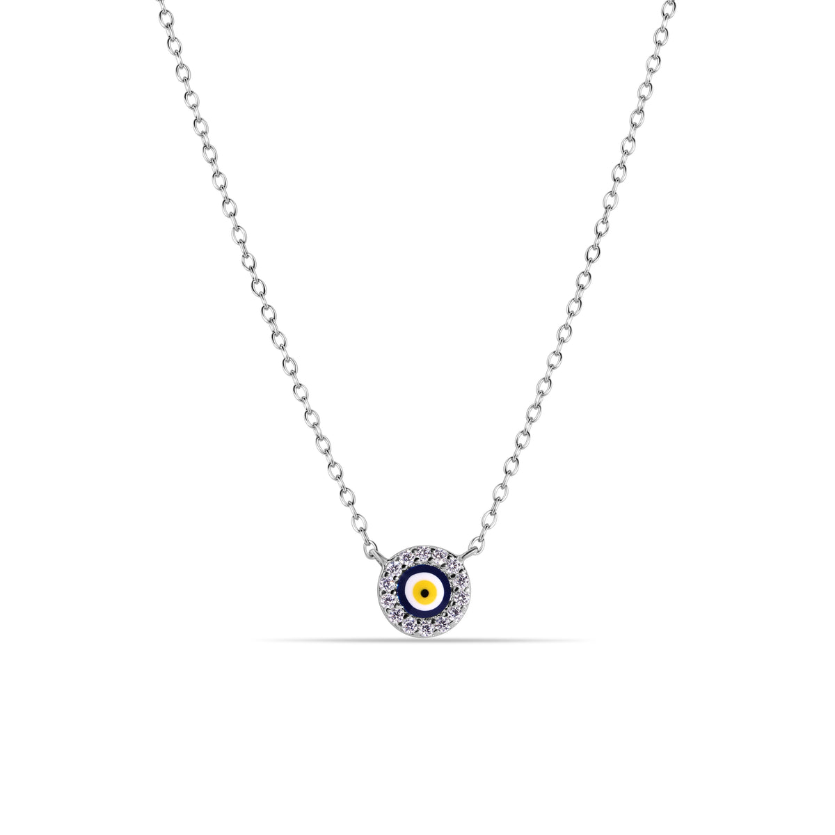 925 Silver Rhodium Plated Clear CZ Yellow Eye Pendant Necklace