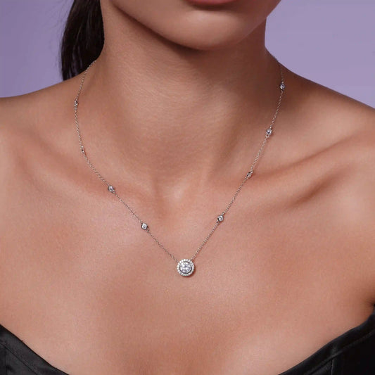 925 Sterling Silver Rhodium Plated Round Cluster CZ Pendant Necklace
